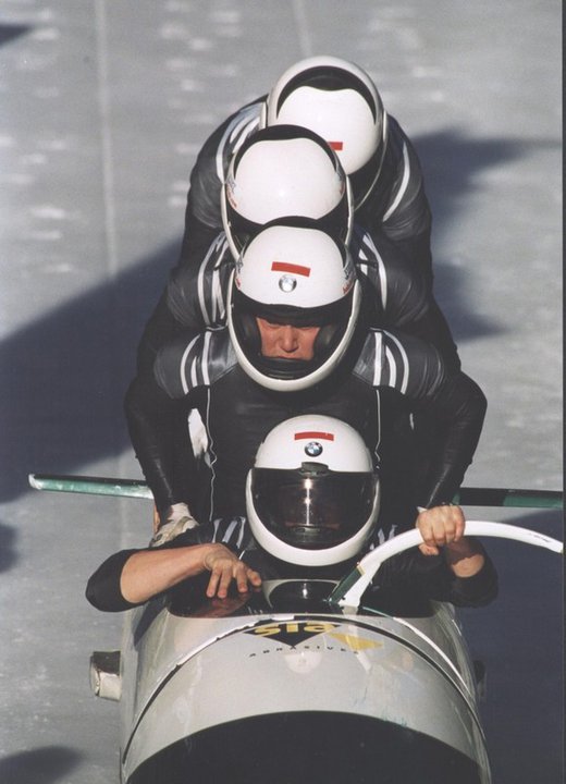 Wojtek Kosendiak with the Polish bobsleigh team
